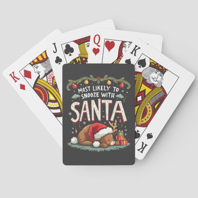 Most Likely to Snooze with Santa Sleepy Reindeer  Playing Cards (Back)