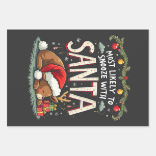 Most Likely to Snooze with Santa Sleepy Reindeer Wrapping Paper Sheet