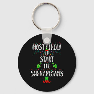 Most Likely To Start The Shenanigans Elf Christmas Key Ring