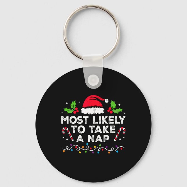 Most Likely To Take A Nap Family Christmas Matchin Key Ring (Front)