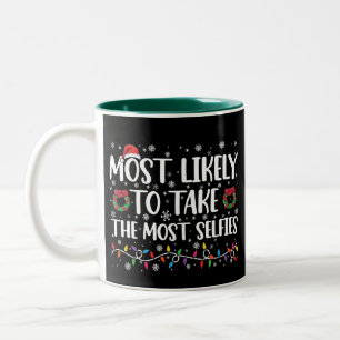Most Likely To Take The Most Selfies Christmas Two-Tone Coffee Mug