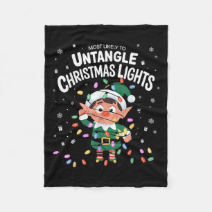 Most Likely To Untangle Christmas Lights Elf  Fleece Blanket