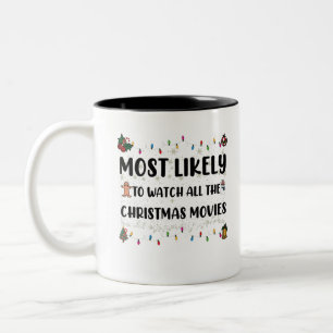Most Likely To Watch All The Christmas Movies Two-Tone Coffee Mug