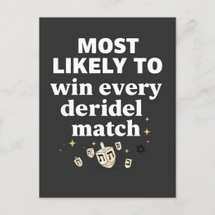 Most Likely to Win Every Dreidel Match Hanukkah Announcement Postcard