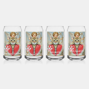 Most Loved Cat Family, Heart Paw, Cat Cupid Can Glass