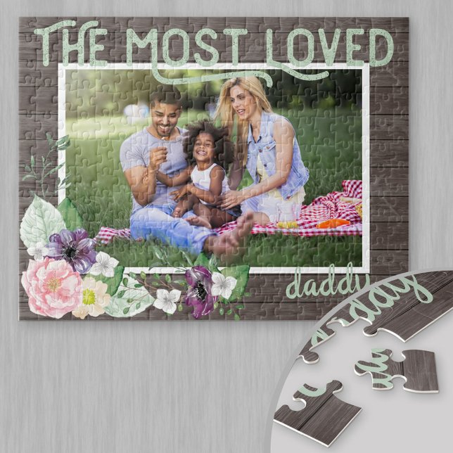 Most Loved Daddy - Rustic Dark Wood Frame Jigsaw Puzzle (Creator Uploaded)