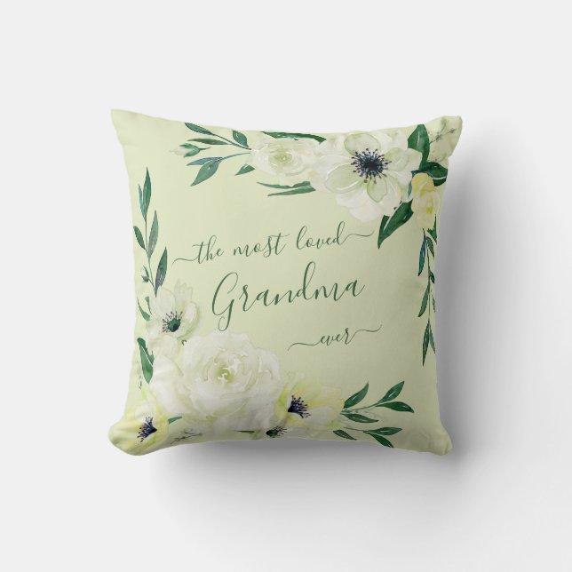 Most Loved Grandma Ever Watercolor Wild Roses Cushion (Front)