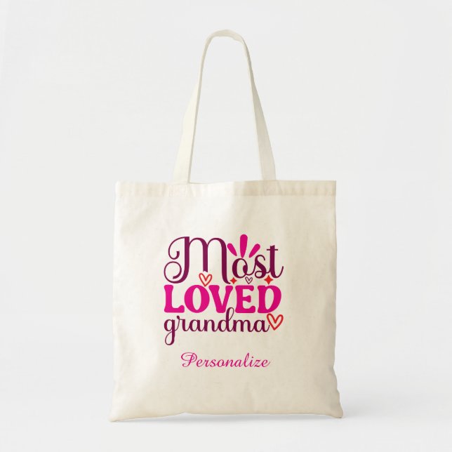 Most Loved Grandma Gift for Grandma Personalised Tote Bag (Front)