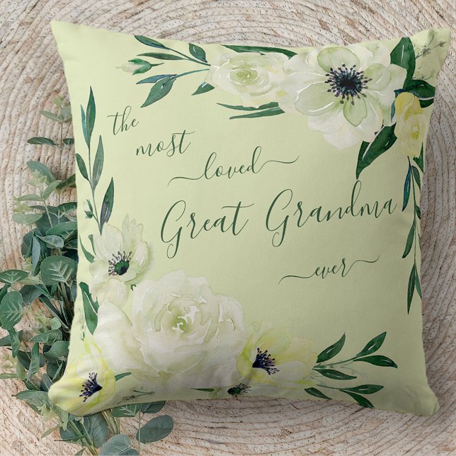 Most Loved Great Grandma Ever Watercolor Wild Rose Cushion (Creator Uploaded)
