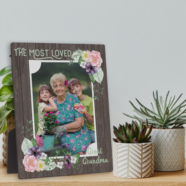Most Loved Great Grandma Rustic Wood and Floral Plaque (Creator Uploaded)