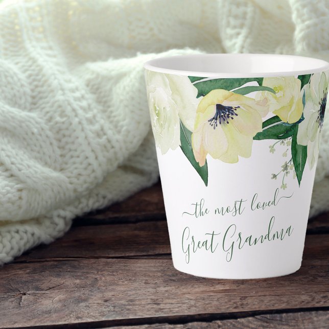 Most Loved Great Grandma Script & Wild Roses Latte Mug (Creator Uploaded)