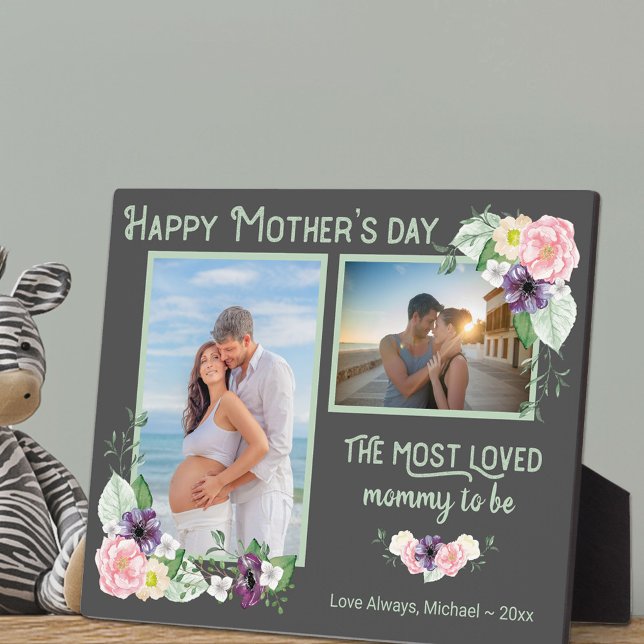 Most Loved Mum To Be - Floral Grey & Green Photo Plaque (Creator Uploaded)