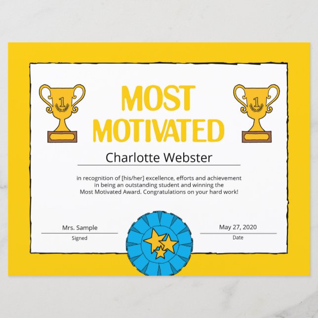 Most Motivated Certificate of Achievement PDF (Front)