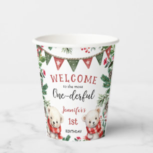 Most ONEderful   Bear Christmas 1st Birthday Paper Cups