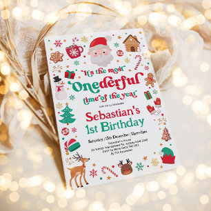 Most ONEderful Christmas Santa Boy 1st Birthday Invitation