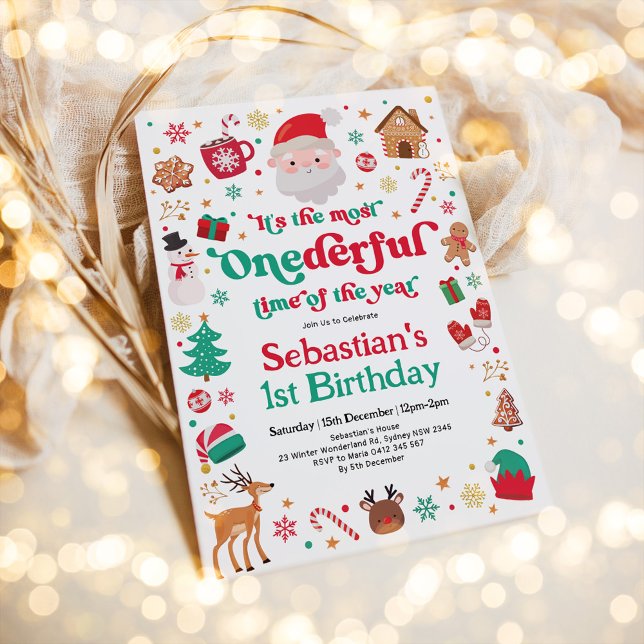 Most ONEderful Christmas Santa Boy 1st Birthday Invitation (Creator Uploaded)