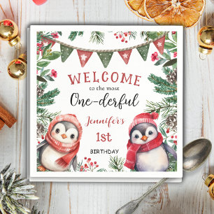 Most ONEderful   Penguin Christmas 1st Birthday Napkin