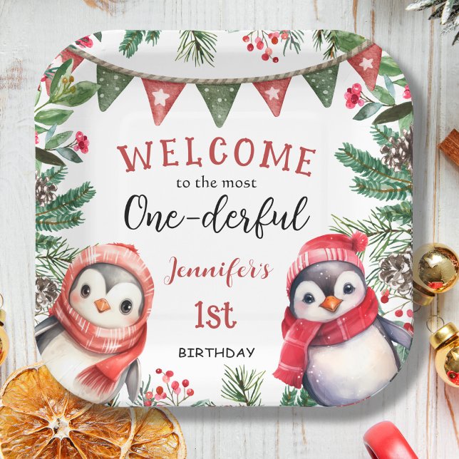 Most ONEderful | Penguin Christmas 1st Birthday Paper Plate (Creator Uploaded)