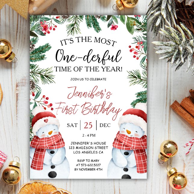 Most ONEderful | Snowman Christmas 1st Birthday Invitation (Creator Uploaded)