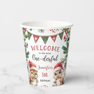Most ONEderful   Squirrel Christmas 1st Birthday Paper Cups