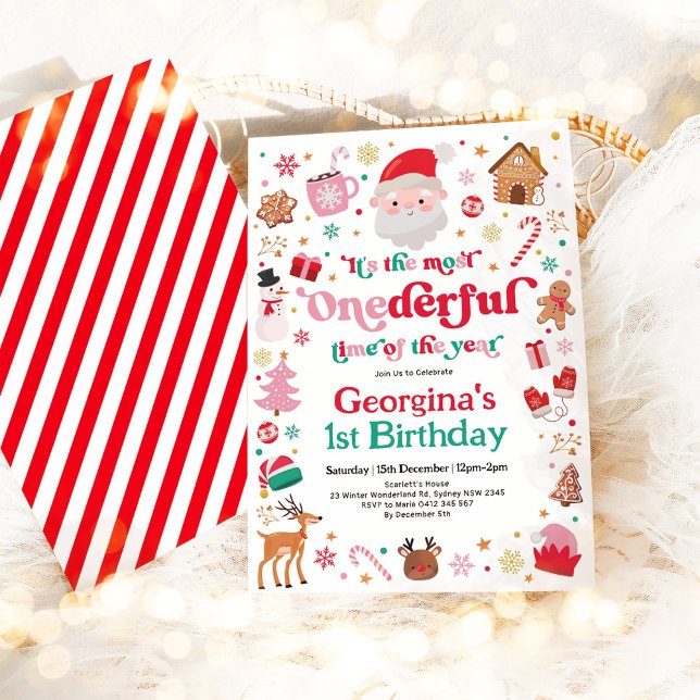 Most ONEderful Time Christmas Santa 1st Birthday Invitation (Creator Uploaded)