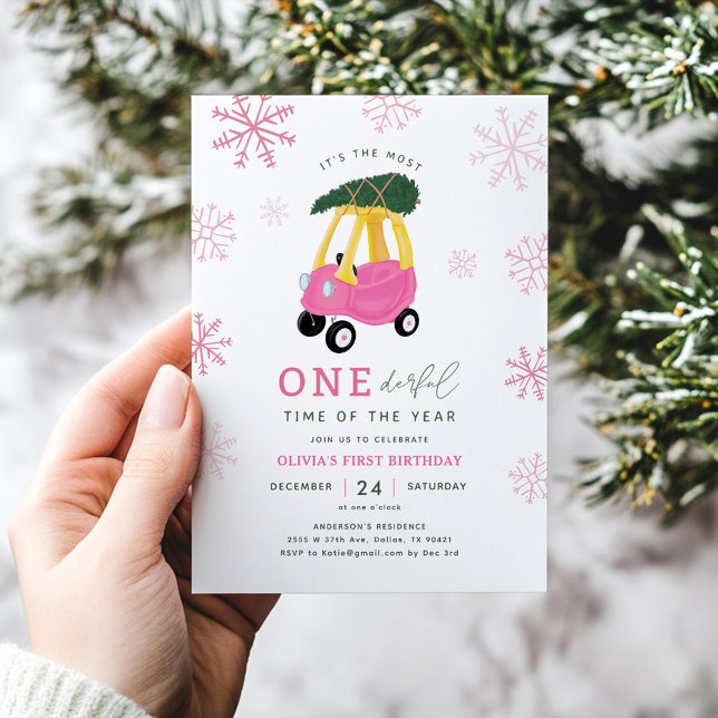 Most ONEderful Time Of The Year Pink 1st Birthday Invitation (Creator Uploaded)