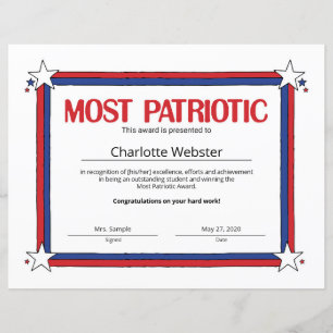 Most Patriotic Student Recognition Certificates