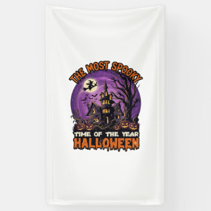 Most Spooky Halloween Haunted House Witch Pumpkins Banner