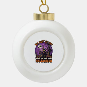 Most Spooky Halloween Haunted House Witch Pumpkins Ceramic Ball Christmas Ornament