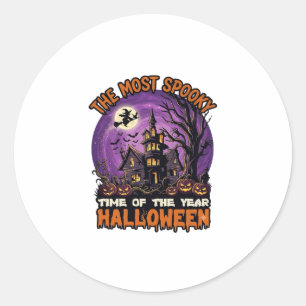 Most Spooky Halloween Haunted House Witch Pumpkins Classic Round Sticker