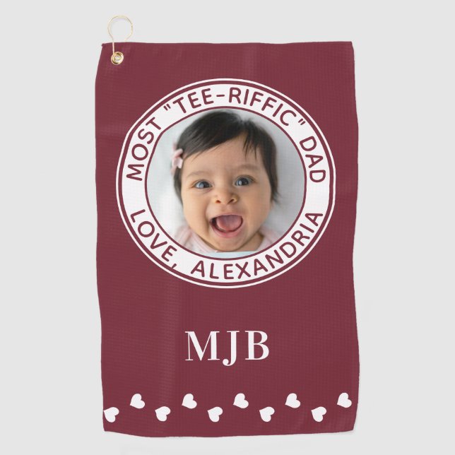 Most Tee-Riffic DAD Cute Custom Photo Golfer Red  Golf Towel (Front)