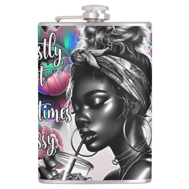 Most time sweet sassy melanin girl boss funny hip flask (Front)