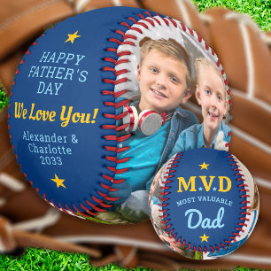 Most Valuable Dad MVD - Trendy Custom 2 Photo Baseball