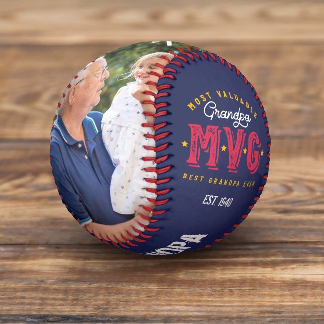 Most Valuable Grandpa MVG Custom 2 Photo Monogram Baseball (Creator Uploaded)