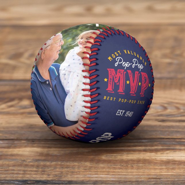 Most Valuable Pop-Pop MVP Custom 2 Photo Monogram Baseball (Creator Uploaded)