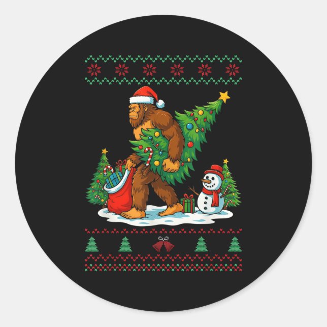 Most Wonderful Christmas Bigfoot Christmas Tree Li Classic Round Sticker (Front)