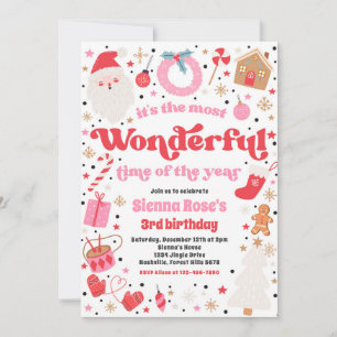 Most Wonderful Pink Christmas Birthday Party Invitation
