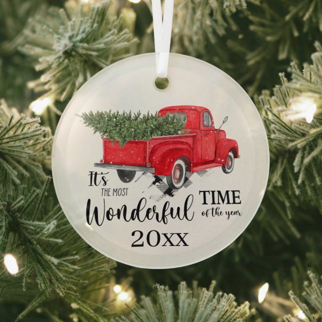 Most wonderful time Christmas add year Glass Tree Decoration (Insitu)