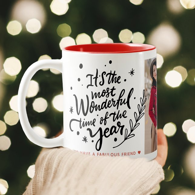 Most Wonderful Time Christmas Best Friend Photo Two-Tone Coffee Mug (Most Wonderful Time Christmas Best Friend Photo Two-Tone Coffee Mug)