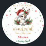 Most wonderful time christmas birthday classic round sticker<br><div class="desc">Get ready for holiday cheer with our Christmas-themed kids’ birthday items featuring the cutest reindeer! 🦌🎄 Perfect for a winter birthday, these items bring a sprinkle of holiday magic and birthday joy. Customize with all the details and let friends know it’s time for a merry celebration filled with festive fun,...</div>