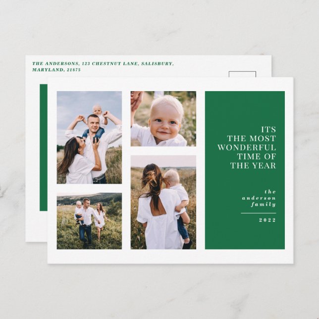 Most wonderful time christmas multi photo  announc holiday postcard (Front/Back)