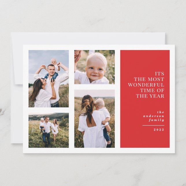 Most wonderful time christmas multi photo announcement (Front)