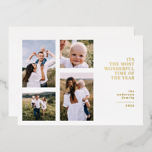 Most wonderful time christmas multi photo  foil ho holiday card