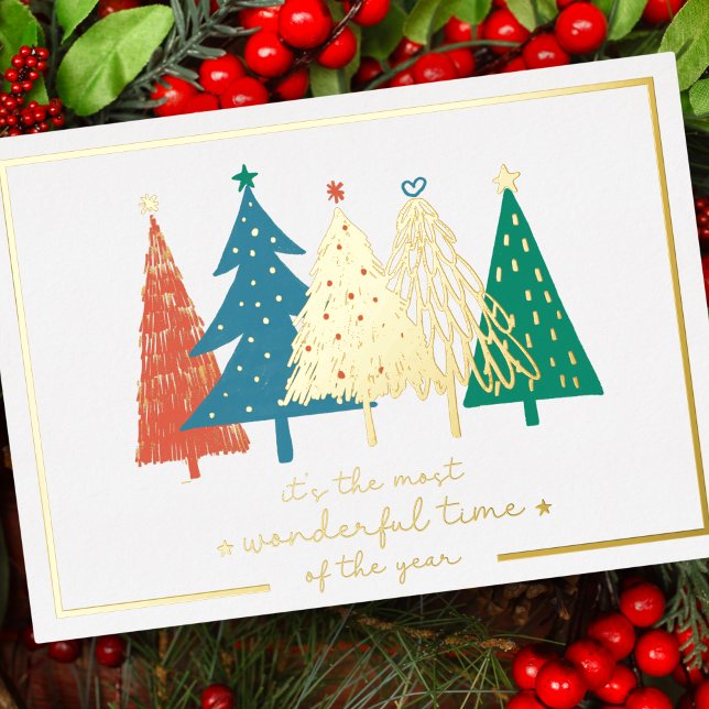 Most Wonderful Time Christmas Tree Gold Foil Holiday Card (Creator Uploaded)
