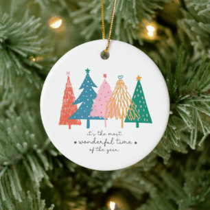 Most Wonderful Time Christmas Tree Holiday Ceramic Ornament
