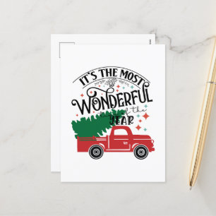 Most wonderful time County truck Holiday Postcard
