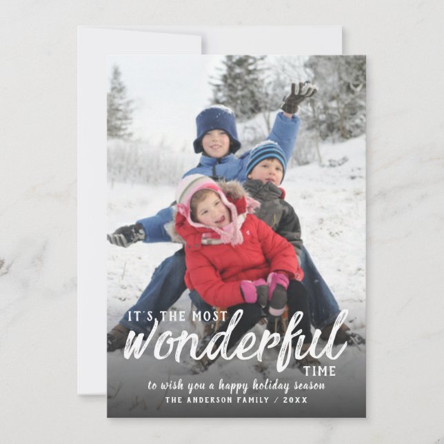 Most Wonderful Time Cute Handwritten Script Photo Holiday Card (Front)