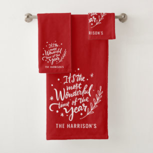 Most Wonderful Time Festive Christmas Personalised Bath Towel Set