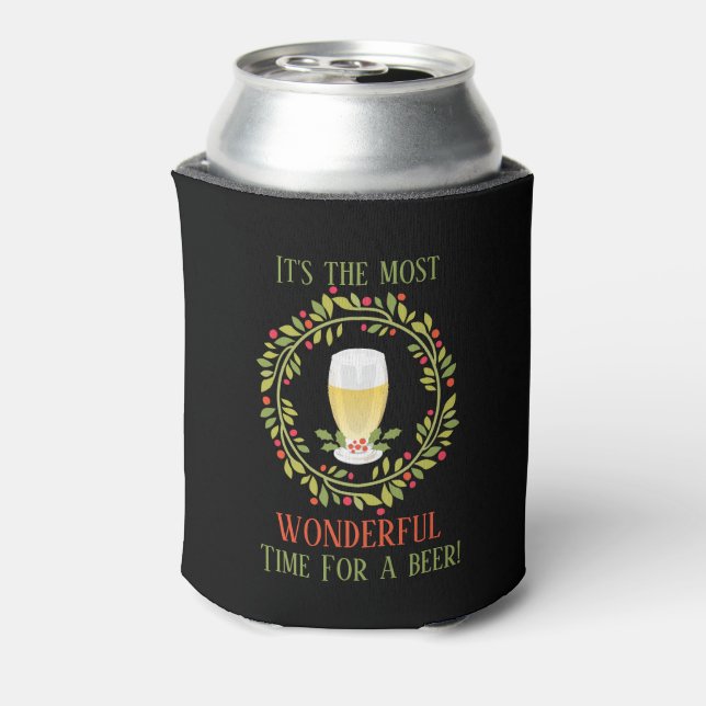 Most Wonderful Time For a Beer Holly Christmas Can Cooler (Can Back)