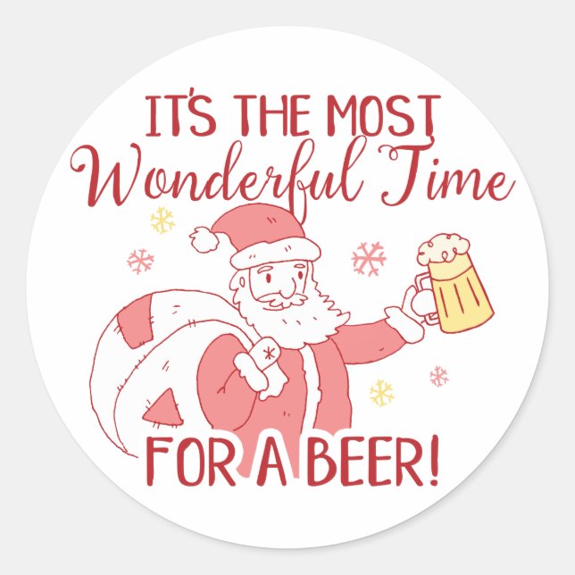 Most Wonderful Time for a Beer Santa Classic Round Sticker (Front)